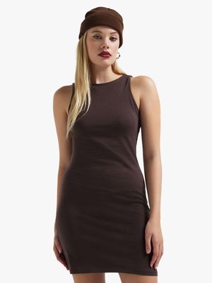 Women's Chocolate Brown Mini Racer Dress