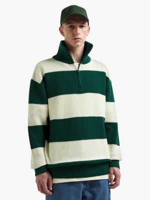 Men's Green Stripe Sweater Top