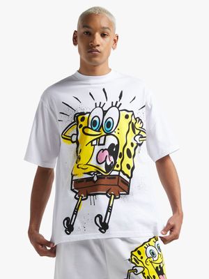 Unisex White Screaming Spongebob Graphic Top