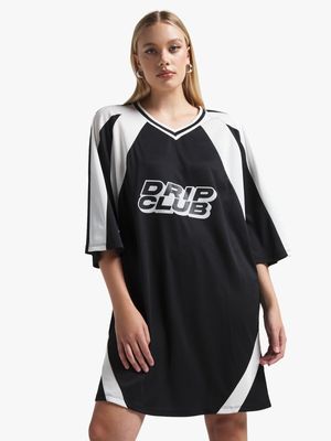 Women's Black & White Bridseye T-shirt Dress