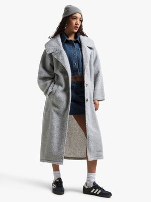 Women's Light Grey Borg Coat