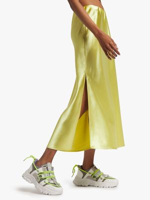 Women's Lime Satin Skirt With Side Slit