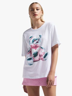 Women's White Balloon Teddy Graphic Top