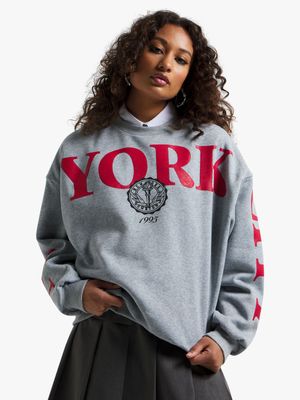 Women's Grey Fleece Oversized Top With NY Print