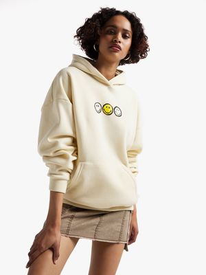 Women's Natural Smiley World Oversized Hoodie