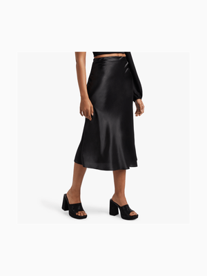 Women's Black Satin Skirt