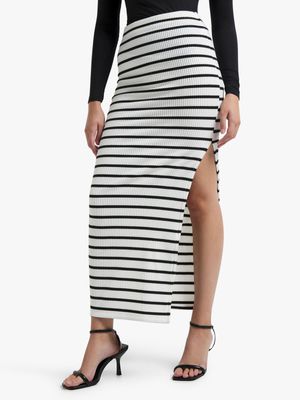 Women's Black & White Rib Maxi Pencil Skirt