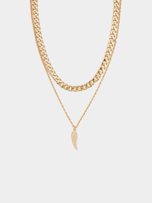 Men's Gold 2 Layer Pendant Necklace