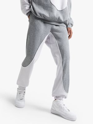 Men's White & Grey Co-Ord Panelled Jogger