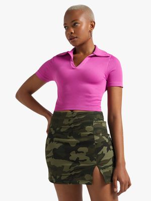 Women's Green Camo Mini Skirt With Slit