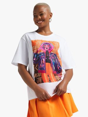 Women's White 'Animated Girl' Graphic Top