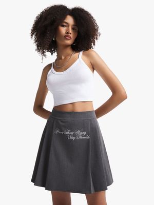 Women's Charcoal Side Pleated Mini Skirt