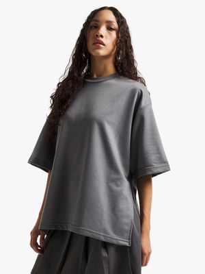 Women's Charcoal Fleece Boyfriend Top