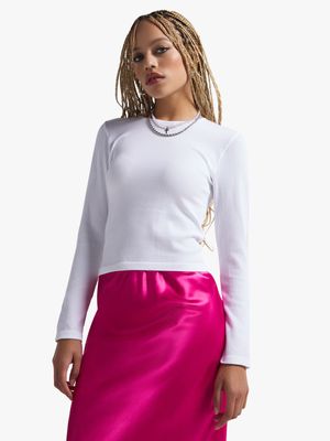 Women's White Seamless Crew Neck Top