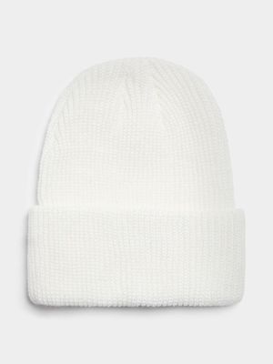 Men's White Basic Beanie