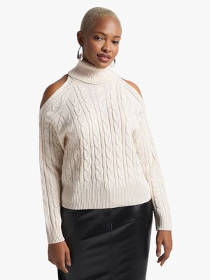 Women's Ecru Open Shoulder Jumper