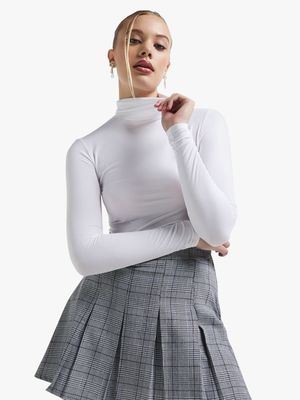 Women's White Polo Neck Top