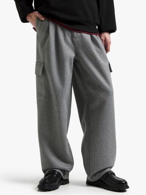 Men's Grey Melange Melton Cargo Pants