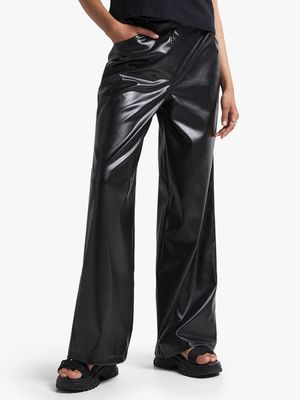 Women's Black PU Straight Leg Pants