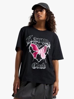 Women's Black Karma Club Graphic Top