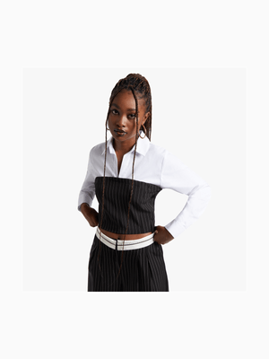 Women's White Structured Shirt With Suiting Corset