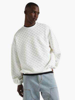 Men's White Checkerboard Sweat Top