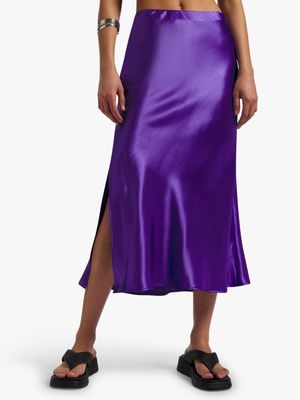 Women's Purple Satin Skirt With Side Slit