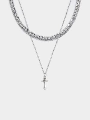 Men's Silver Multi Chain Cross Necklace