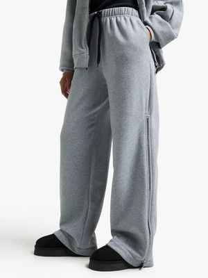 Women's Grey Fleece Wide Leg Pants