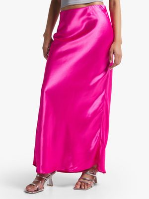 Women's Cerise Maxi Satin Skirt