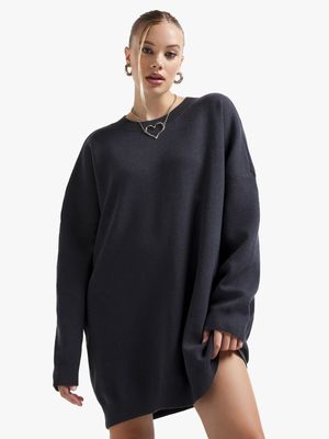 Women's Charcoal Graphic Print Long Jumper