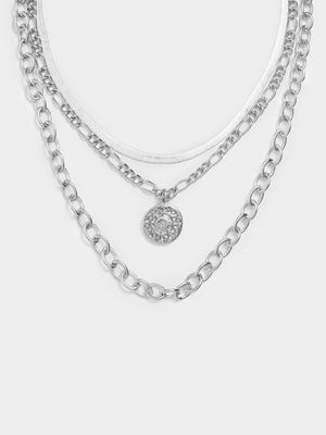 Men's Silver Crest Multi Chain Necklace