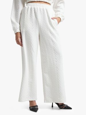 Women Milk Fleece Cable Knit Wide Leg Pants