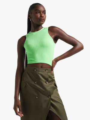 Women's Green Ribbed Racer Vest