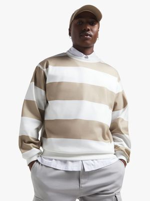 Men's Stone & White Striped Sweat Top