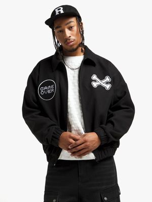 Men's Black Melton Bomber Jacket