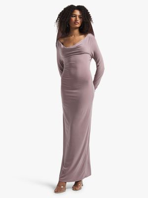 Women's Mocha Hooded Slinky Knit Maxi Dress