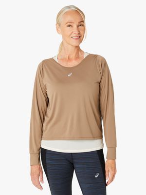 Womens Asics Nagino Run Brown Long Sleeve Top