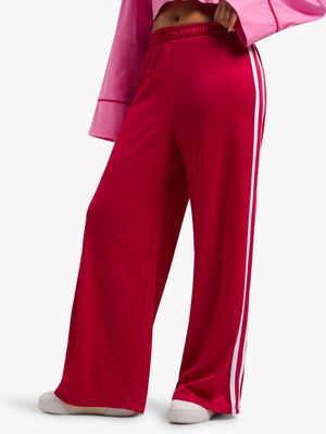 Women's Red Wide Leg Pant With Contrast Side