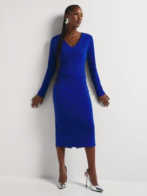 Bodycon V-neck Long Sleeve Midi Dress