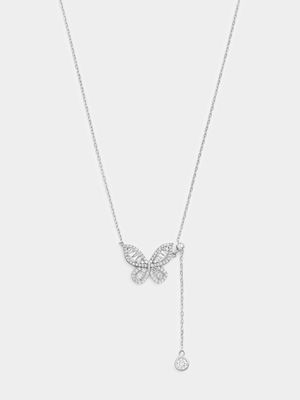 Sterling Silver Cubic Zirconia Baguette Butterfly Pendant