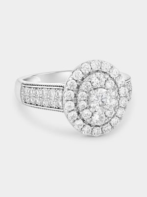 Sterling Silver Cubic Zirconia Oval Double Halo Ring