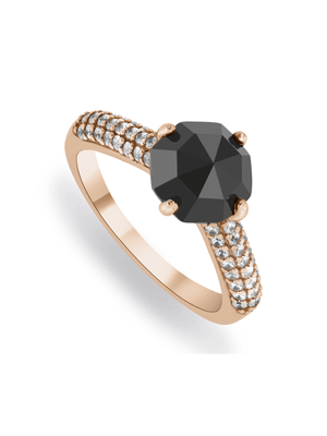 Rose-Toned Sterling Silver & Iconic Cut Black Cubic Zirconia Ring