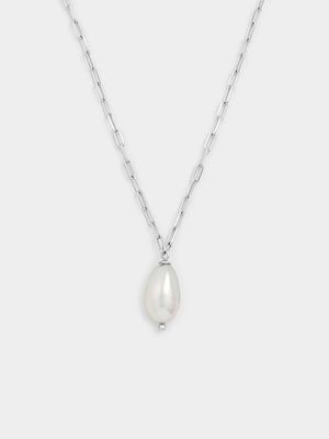 Sterling Silver Freshwater Pearl Paperclip Necklace