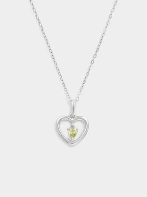 Sterling Silver Peridot Green Cubic Zirconia August Birthstone Kid’s Heart Pendant