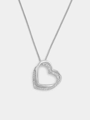 Sterling Silver Lab Grown Diamond Women’s Double Open Heart Pendant