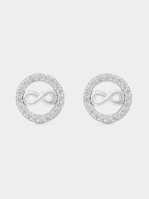 Sterling Silver Cubic Zirconia Circle Infinity Stud Earrings