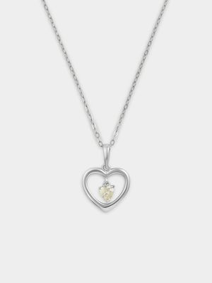 Sterling Silver Citrine Yellow Cubic Zirconia November Birthstone Kid’s Heart Pendant