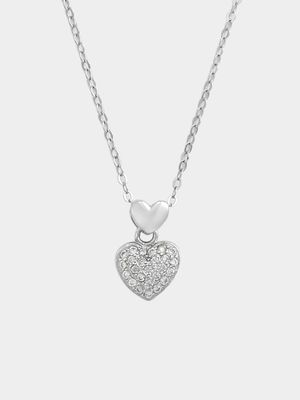 Sterling Silver Cubic Zirconia Pavé Double Heart Pendant