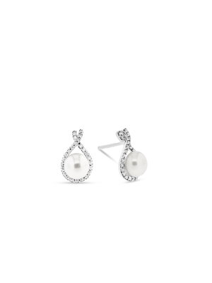 9ct White Gold Freshwater Pearl & Diamond Stud Earrings